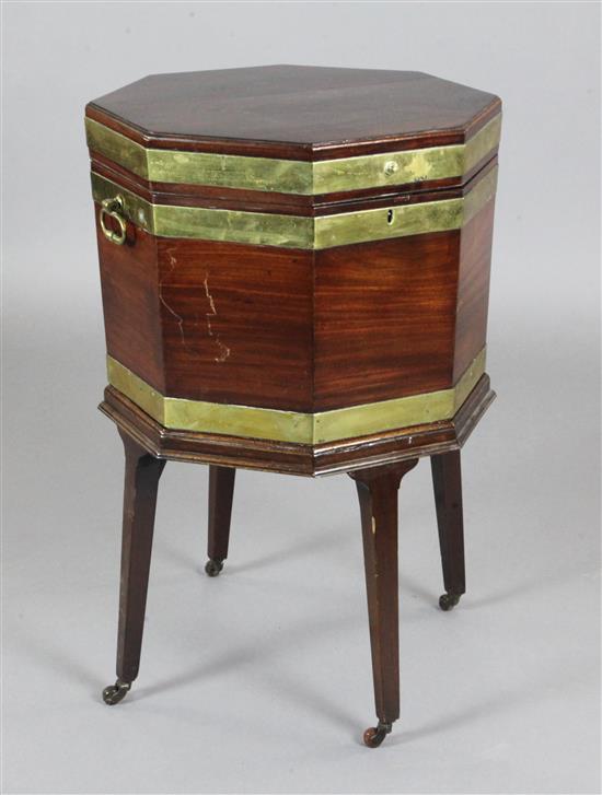 A George III brass bound mahogany octagonal cellaret, W.1ft 7in. H.2ft 5in.